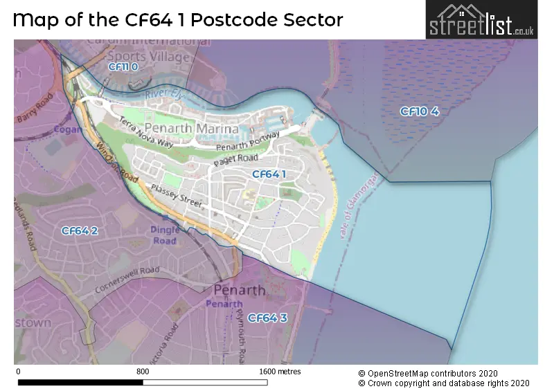 Map of the CF64 1 and surrounding postcode sector