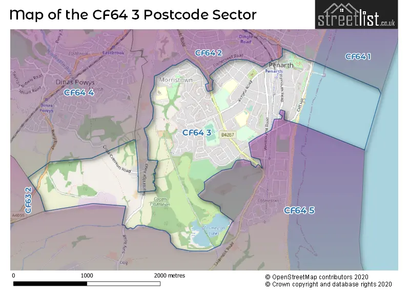 Map of the CF64 3 and surrounding postcode sector