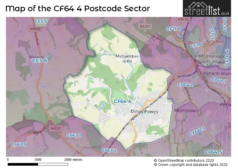 Map of the CF64 4 and surrounding postcode sector