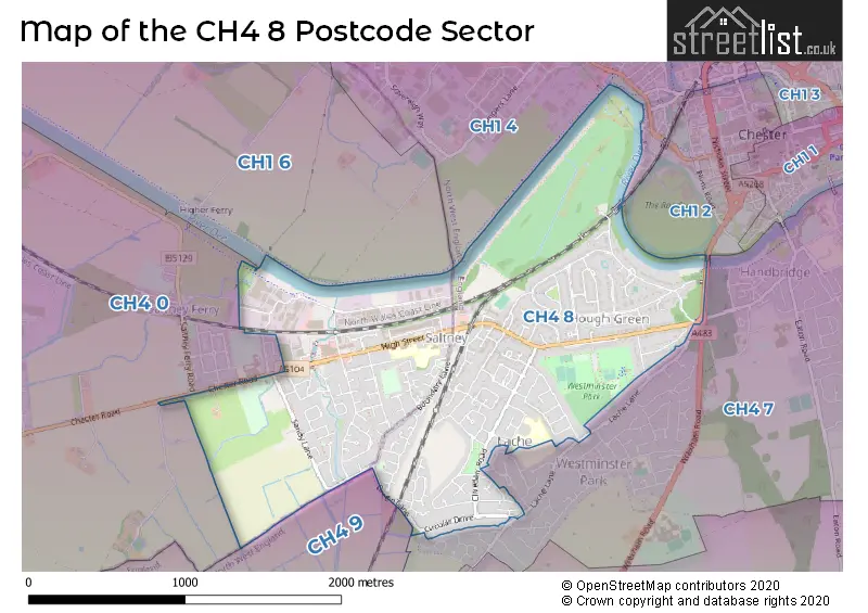 Map of the CH4 8 and surrounding postcode sector