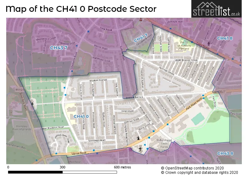 Map of the CH41 0 and surrounding postcode sector