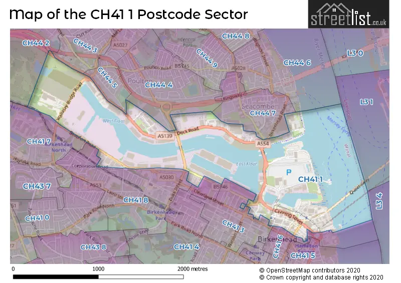 Map of the CH41 1 and surrounding postcode sector