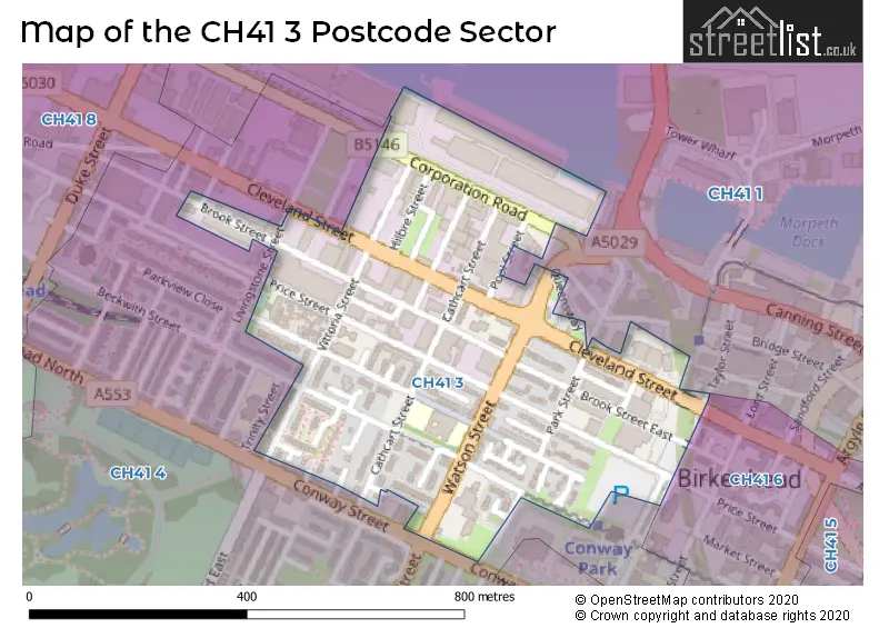 Map of the CH41 3 and surrounding postcode sector