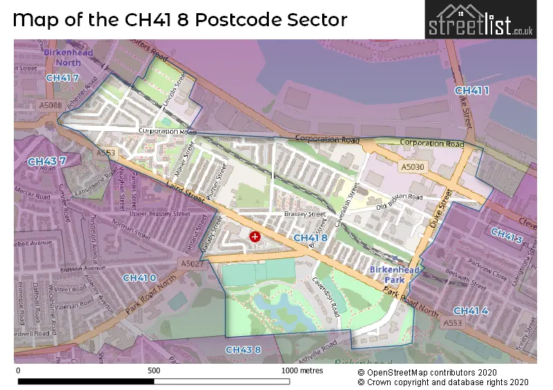 Map of the CH41 8 and surrounding postcode sector