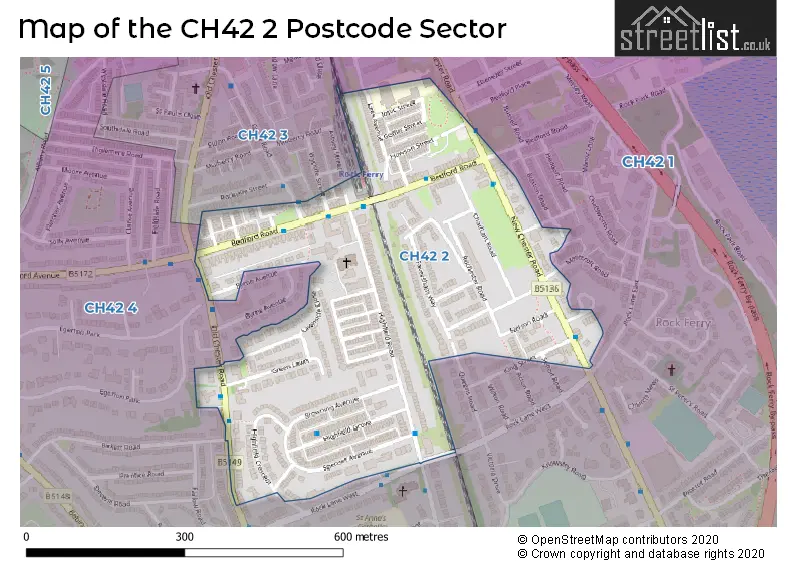 Map of the CH42 2 and surrounding postcode sector