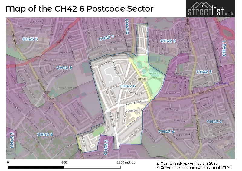 Map of the CH42 6 and surrounding postcode sector