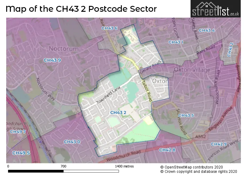 Map of the CH43 2 and surrounding postcode sector