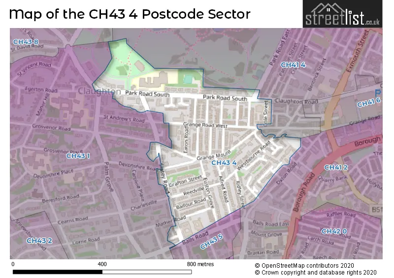 Map of the CH43 4 and surrounding postcode sector