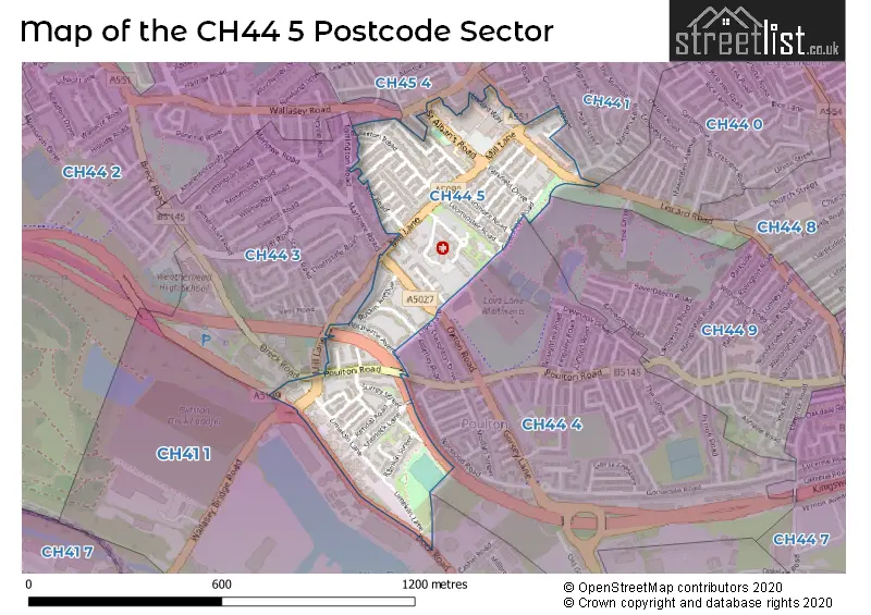 Map of the CH44 5 and surrounding postcode sector