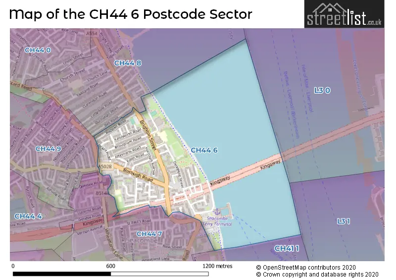 Map of the CH44 6 and surrounding postcode sector