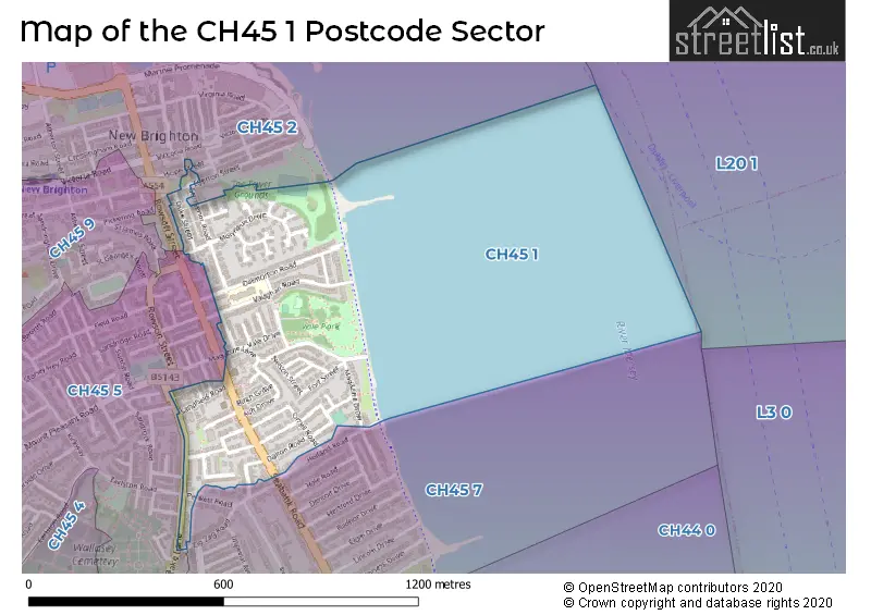 Map of the CH45 1 and surrounding postcode sector