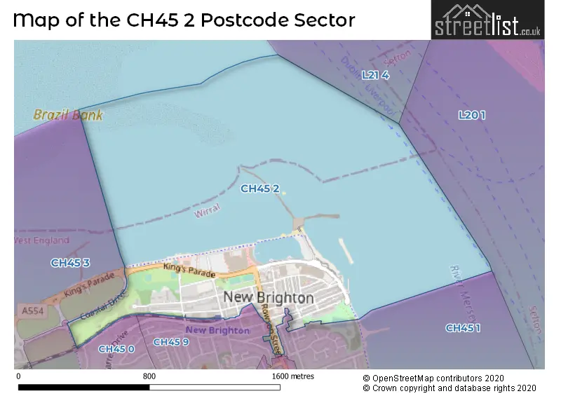 Map of the CH45 2 and surrounding postcode sector