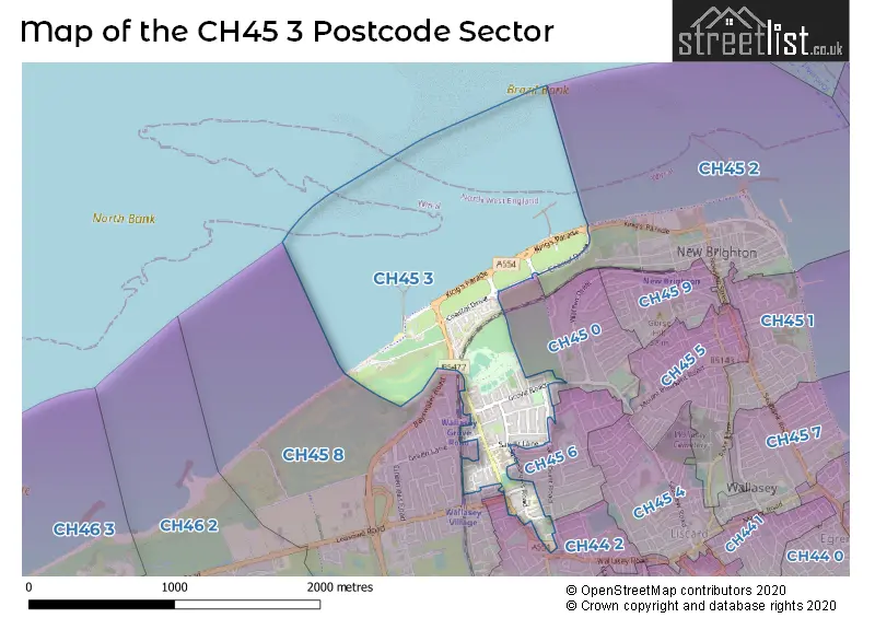 Map of the CH45 3 and surrounding postcode sector