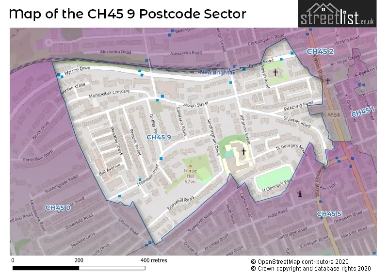 Map of the CH45 9 and surrounding postcode sector