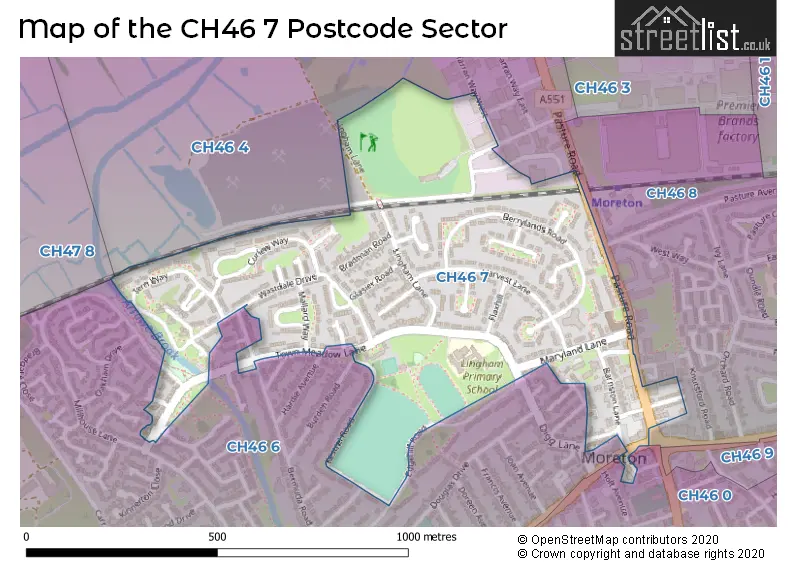 Map of the CH46 7 and surrounding postcode sector