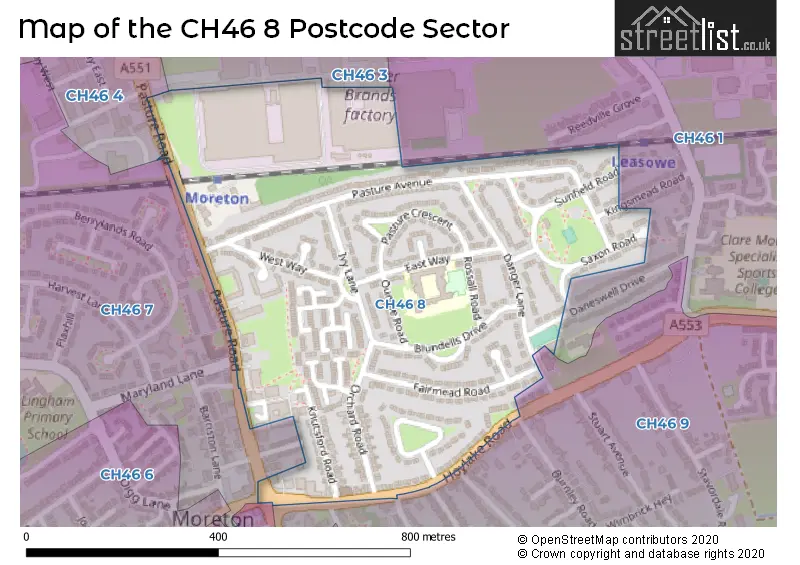 Map of the CH46 8 and surrounding postcode sector