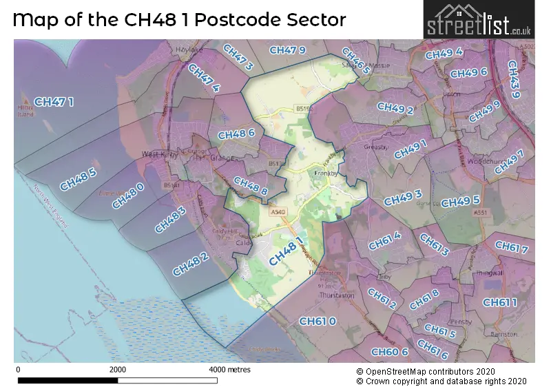 Map of the CH48 1 and surrounding postcode sector