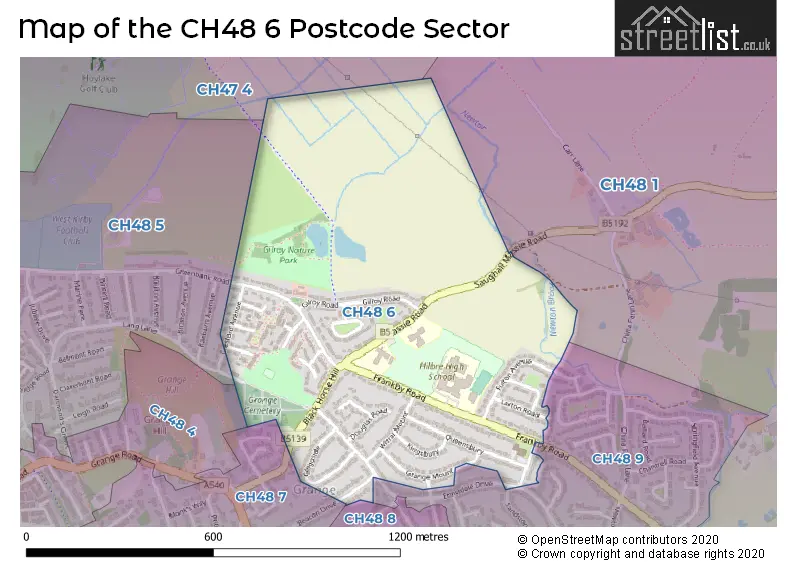 Map of the CH48 6 and surrounding postcode sector