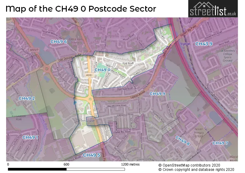 Map of the CH49 0 and surrounding postcode sector