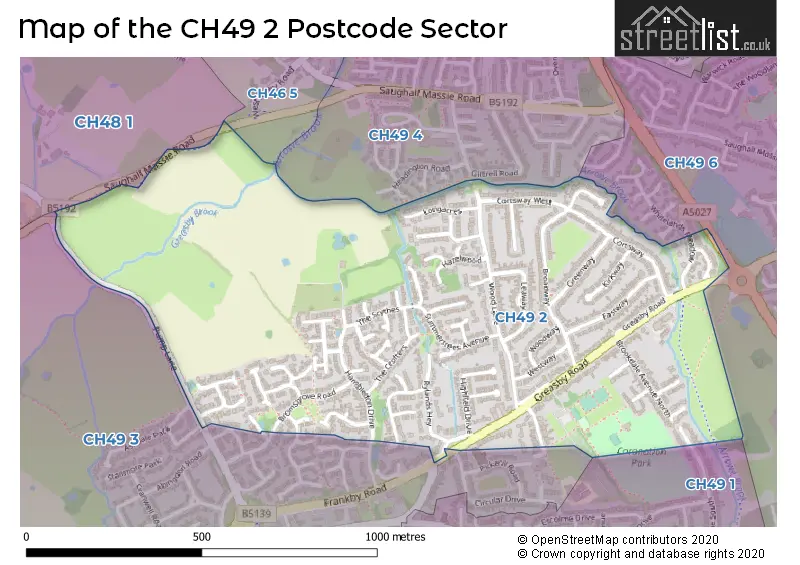 Map of the CH49 2 and surrounding postcode sector