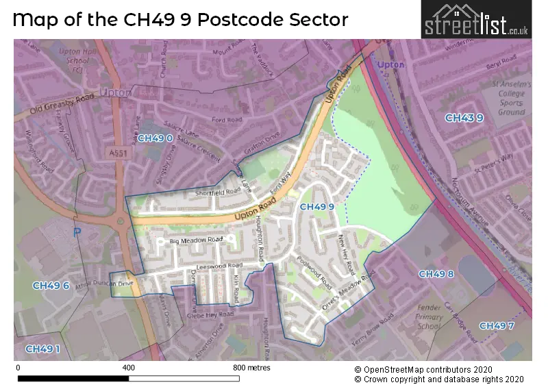 Map of the CH49 9 and surrounding postcode sector