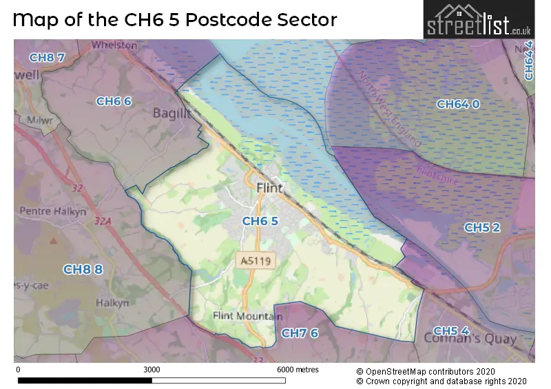 Map of the CH6 5 and surrounding postcode sector