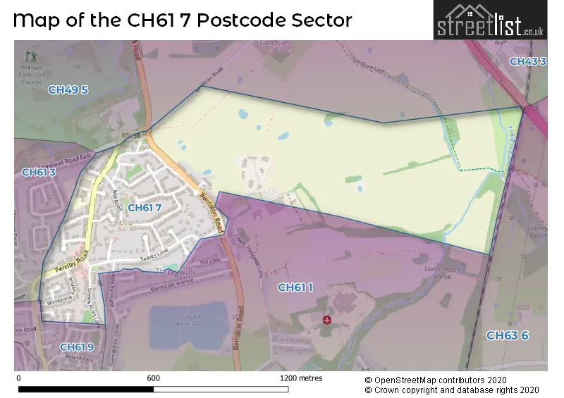 Map of the CH61 7 and surrounding postcode sector