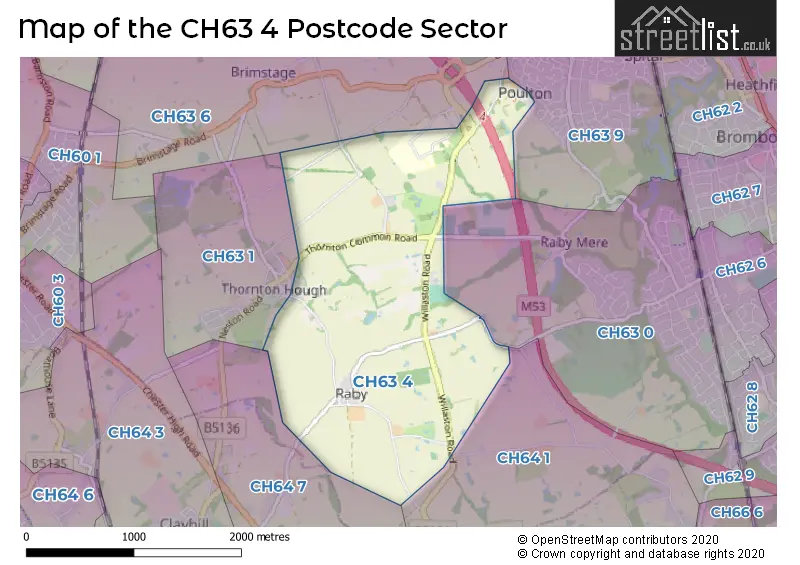 Map of the CH63 4 and surrounding postcode sector