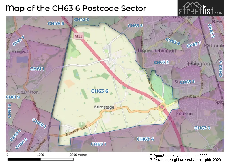 Map of the CH63 6 and surrounding postcode sector