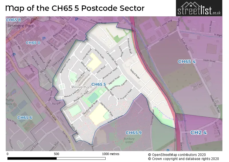 Map of the CH65 5 and surrounding postcode sector