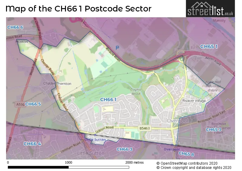 Map of the CH66 1 and surrounding postcode sector