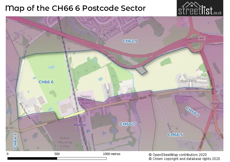 Map of the CH66 6 and surrounding postcode sector