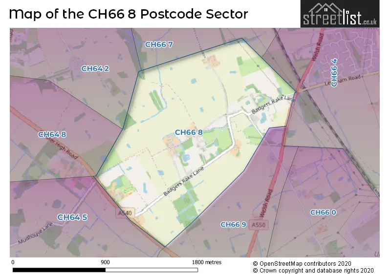 Map of the CH66 8 and surrounding postcode sector