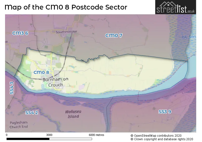 Map of the CM0 8 and surrounding postcode sector