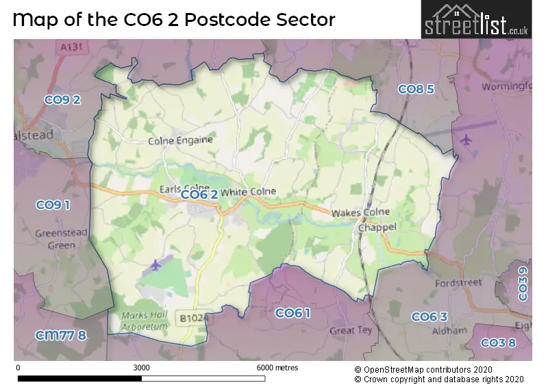 Map of the CO6 2 and surrounding postcode sector