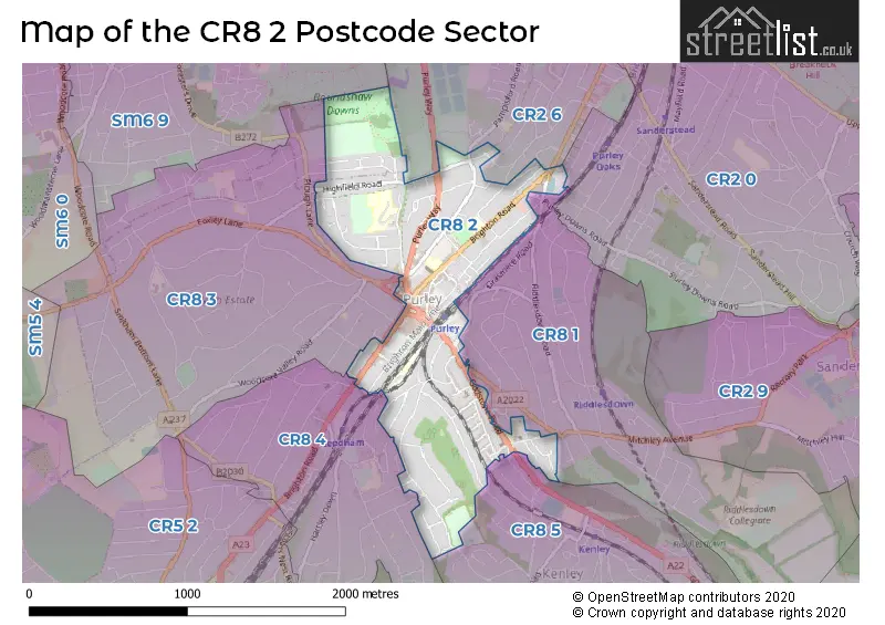 Map of the CR8 2 and surrounding postcode sector