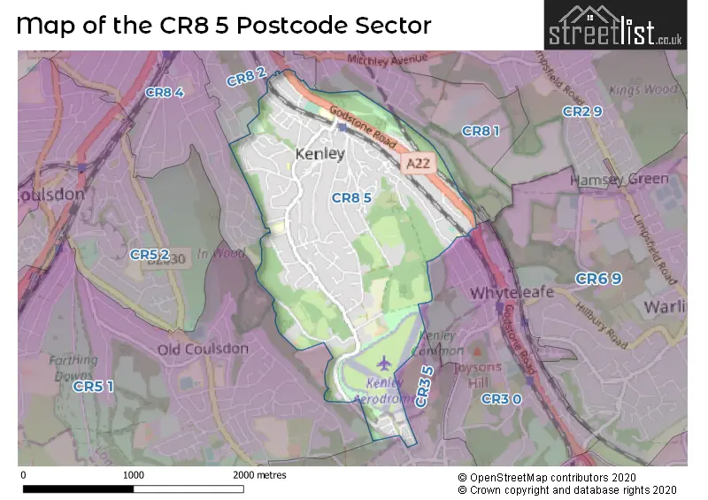 Map of the CR8 5 and surrounding postcode sector