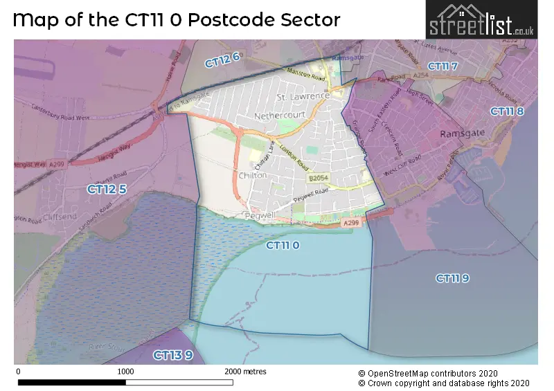 Map of the CT11 0 and surrounding postcode sector