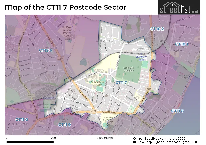 Map of the CT11 7 and surrounding postcode sector