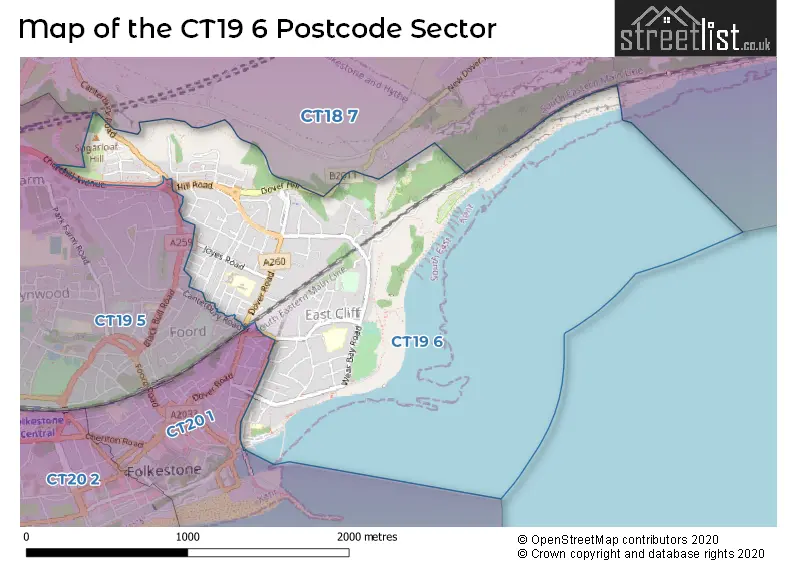 Map of the CT19 6 and surrounding postcode sector