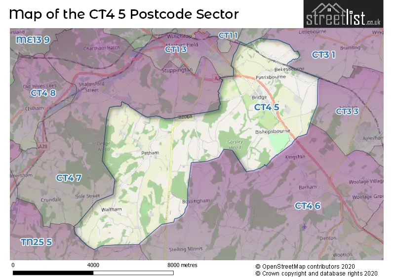 Map of the CT4 5 and surrounding postcode sector