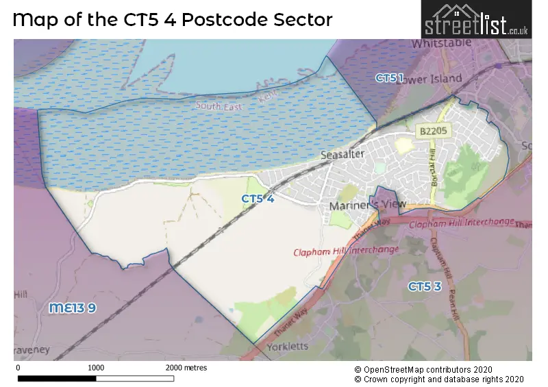 Map of the CT5 4 and surrounding postcode sector