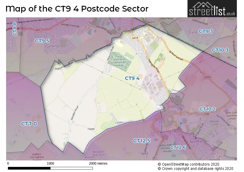 Map of the CT9 4 and surrounding postcode sector