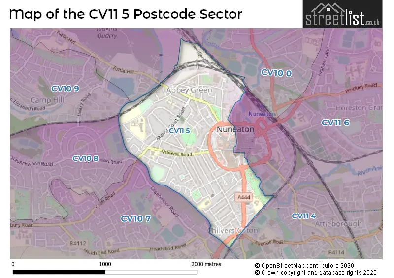 Map of the CV11 5 and surrounding postcode sector