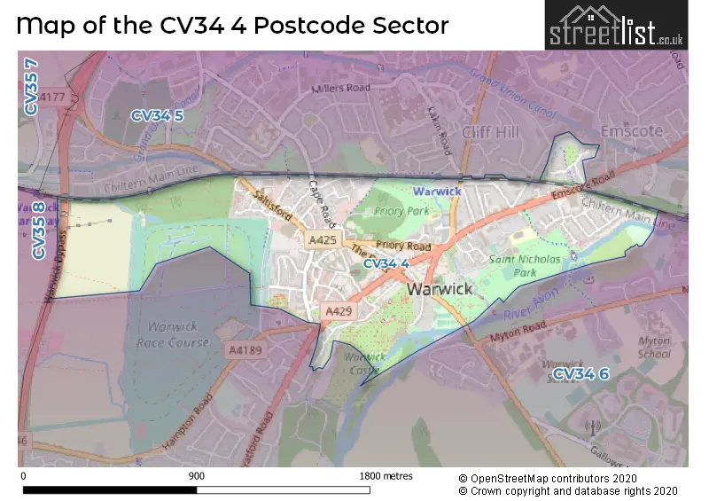 Map of the CV34 4 and surrounding postcode sector