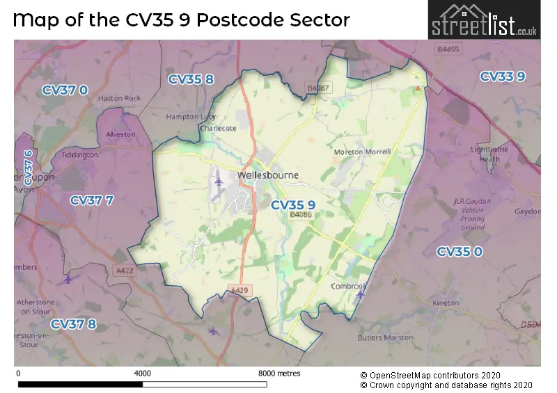 Map of the CV35 9 and surrounding postcode sector