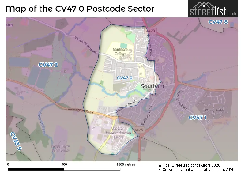 Map of the CV47 0 and surrounding postcode sector