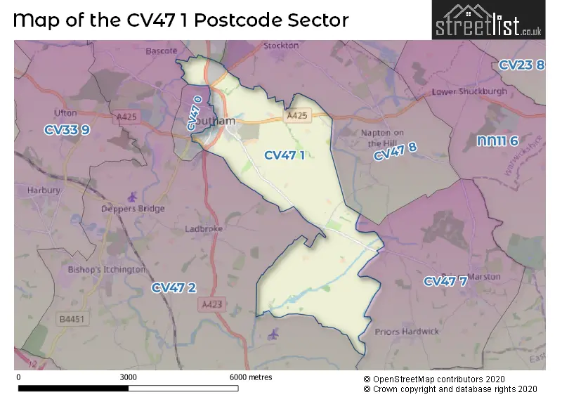 Map of the CV47 1 and surrounding postcode sector