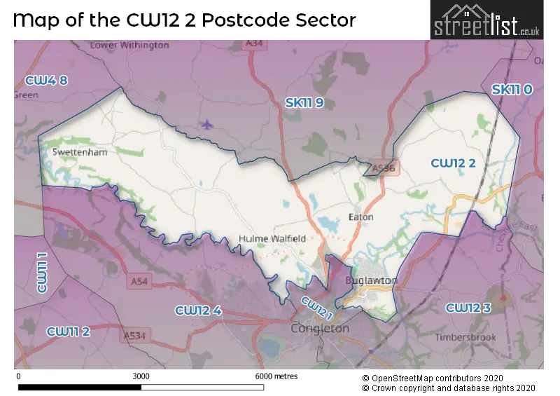 Map of the CW12 2 and surrounding postcode sector