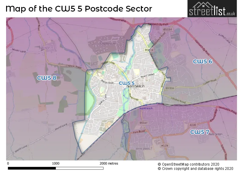 Map of the CW5 5 and surrounding postcode sector